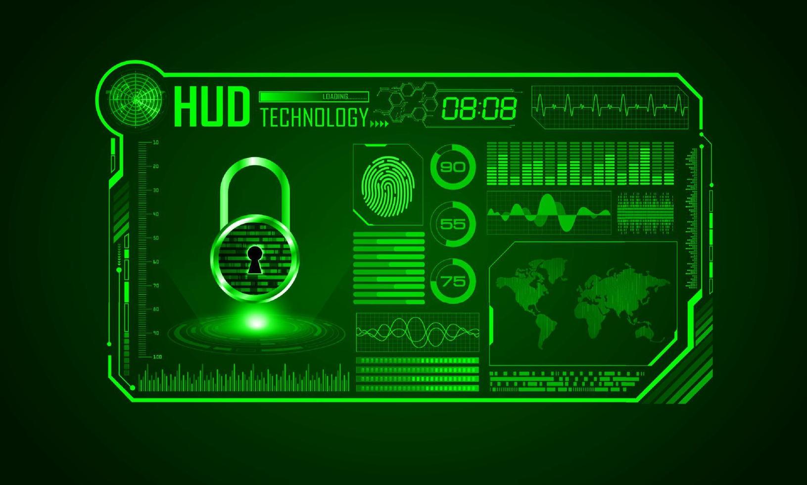 Modern HUD Technology Screen Background with padlock vector