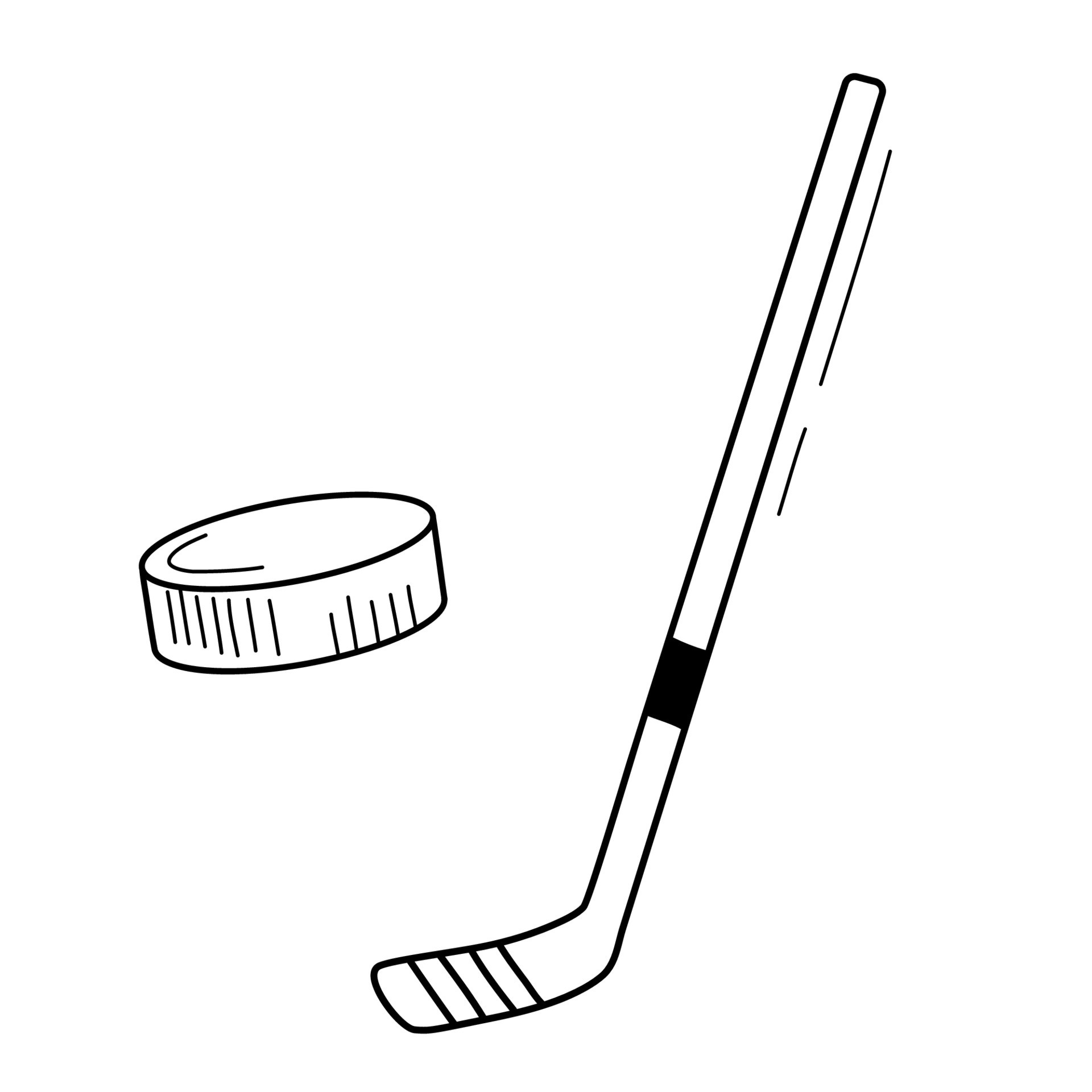 Hockey stick and puck set doodle vector illustration isolated on white