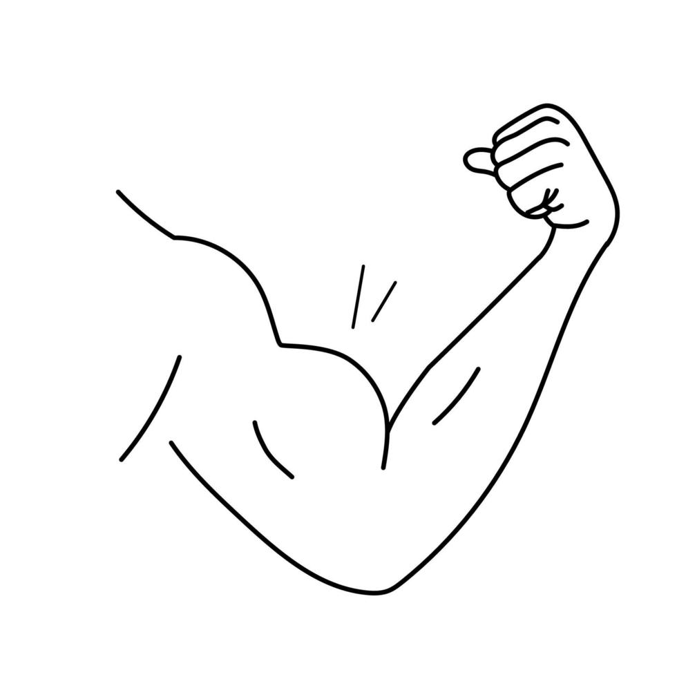 Arm with big muscles like bodybuilders. Vector doodle illustration isolated on white background