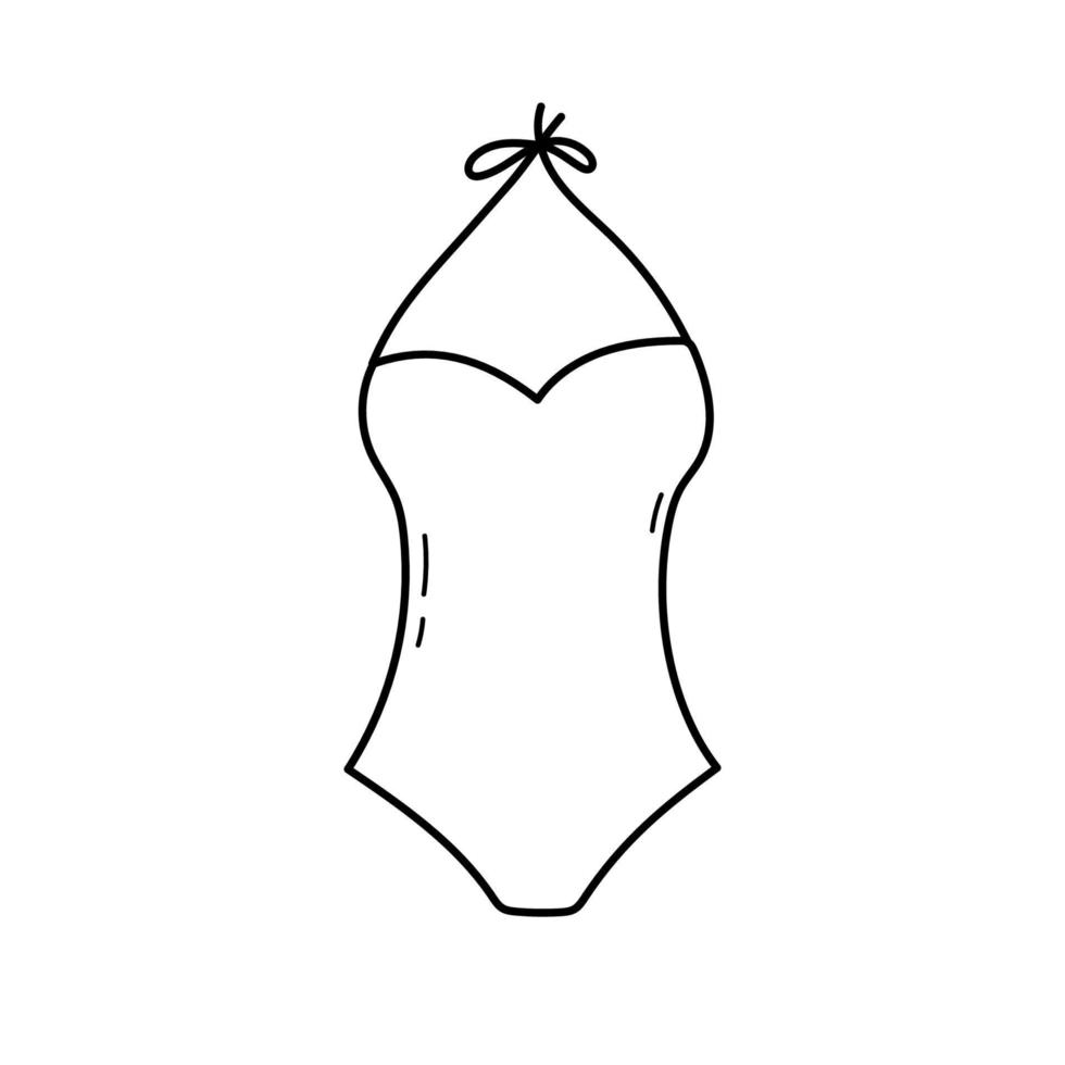 traje de baño femenino vector dibujo ilustración aislado sobre fondo blanco. icono de doodle de contorno dibujado a mano de traje de baño.