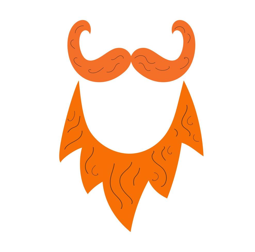 Ginger beard and mustache on white background. Vector doodle cartoon set illustration.