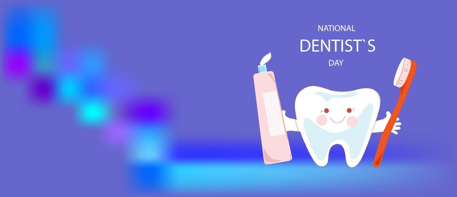 banner horizontal del día nacional del dentista. ilustración de dibujos animados de garabatos vectoriales. vector