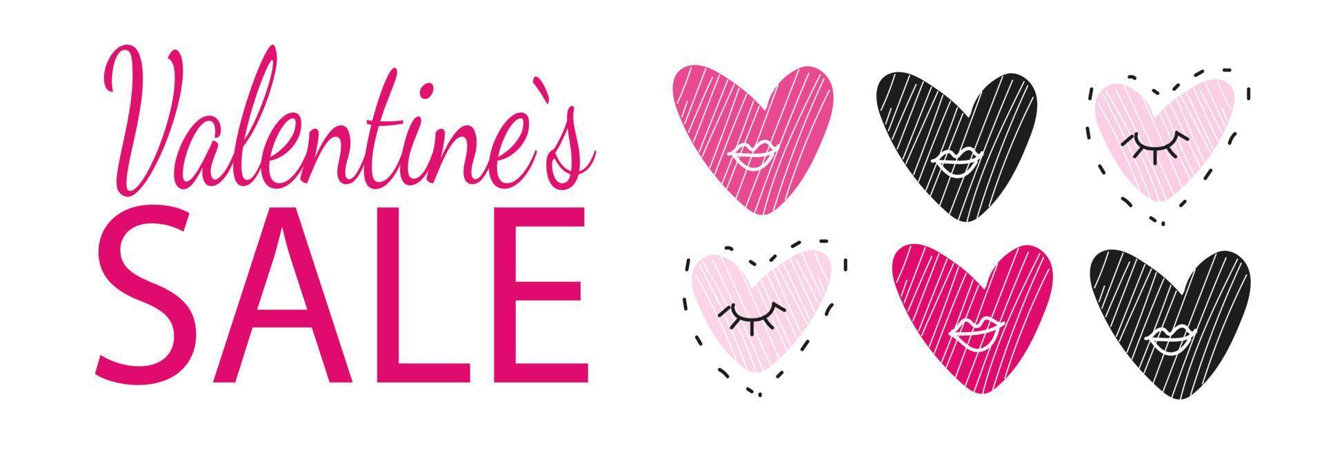 Happy valentine day  horizontal doodle hand drawn banner vector