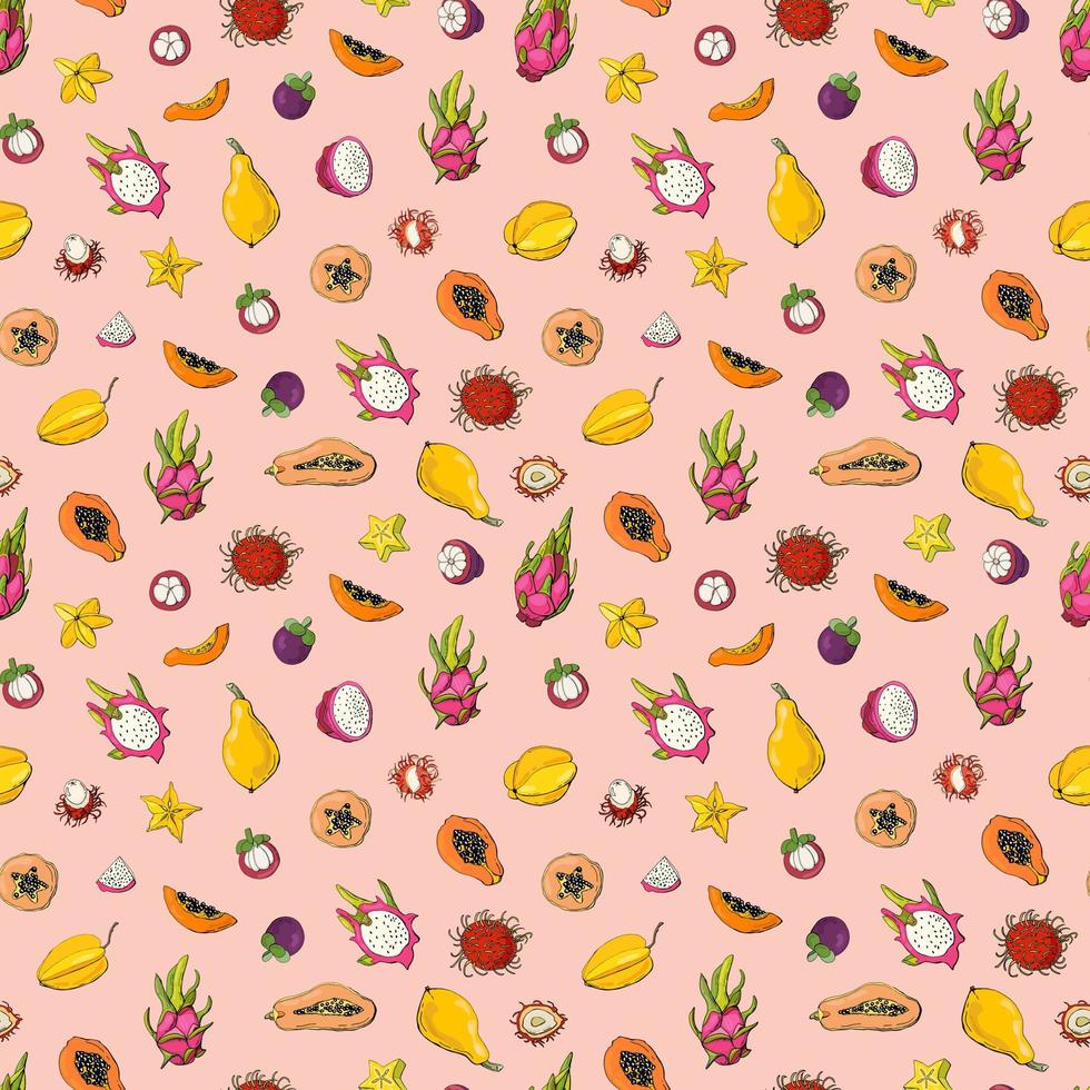 Seamless pattern with exotic fruits. Design for fabric, textile, wallpaper, packaging. vector