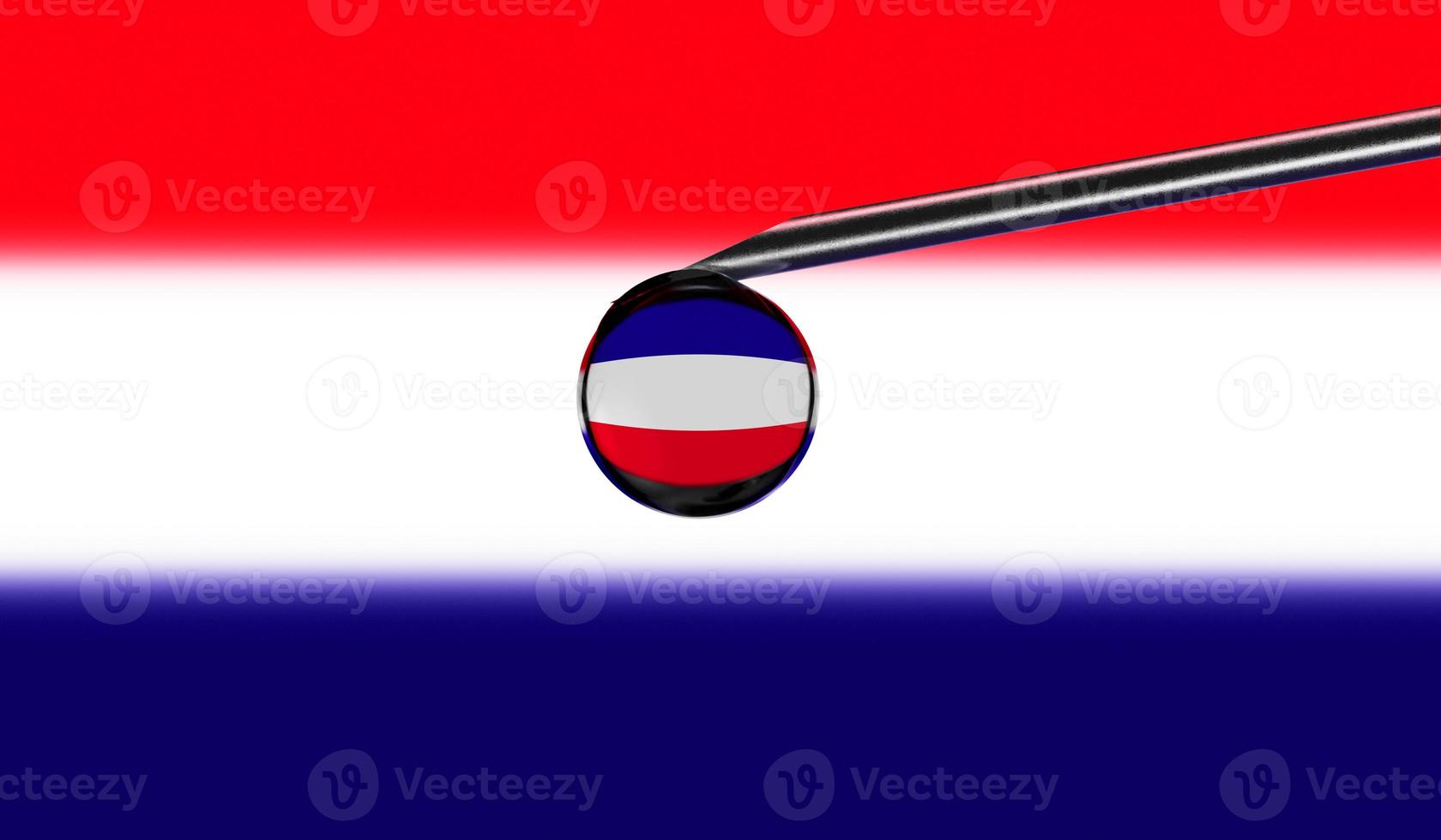 Vaccine syringe with drop on needle against national flag of Los Altos background. Medical concept vaccination. Coronavirus Sars-Cov-2 pandemic protection. National safety idea. photo