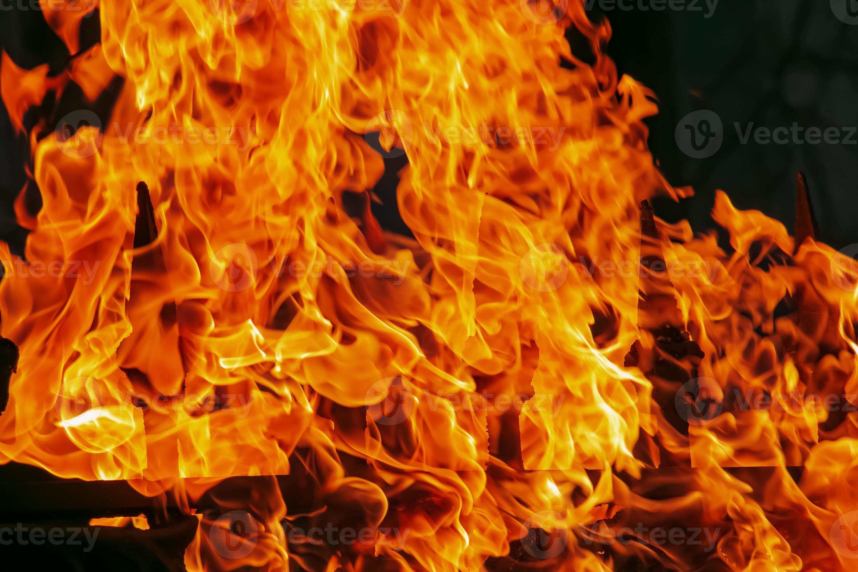 Bright fire on the fence. Clubs of orange fire burn everything. Fire