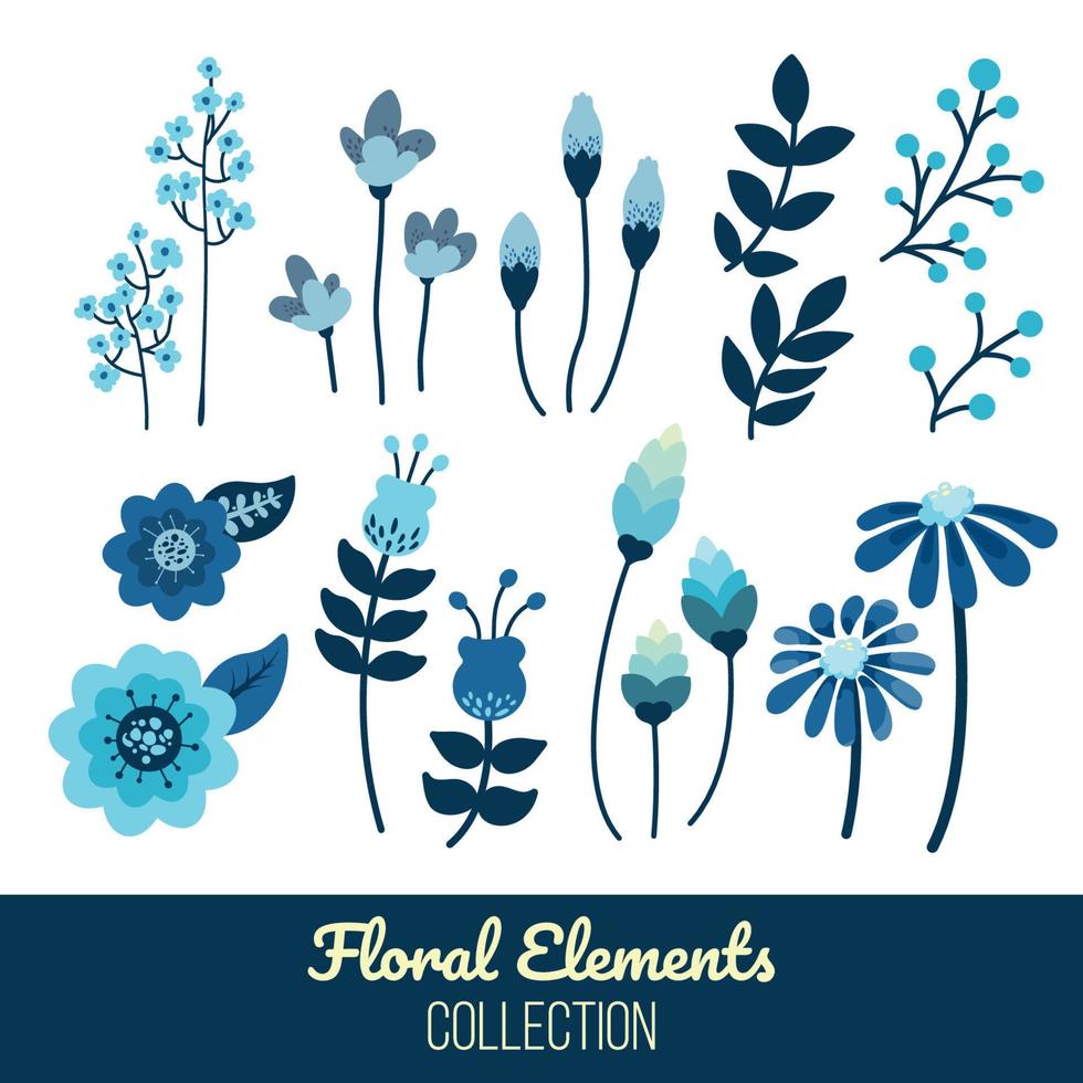 Blue Floral Elements Collection vector