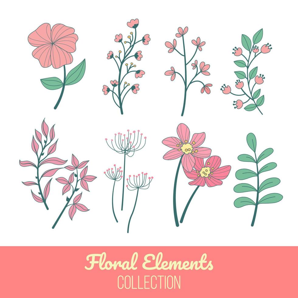 colección de elementos florales rosa pastel vector