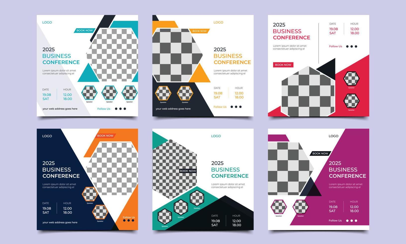 Corporate business conference social media post bundle template. Business webinar invitation design. vector
