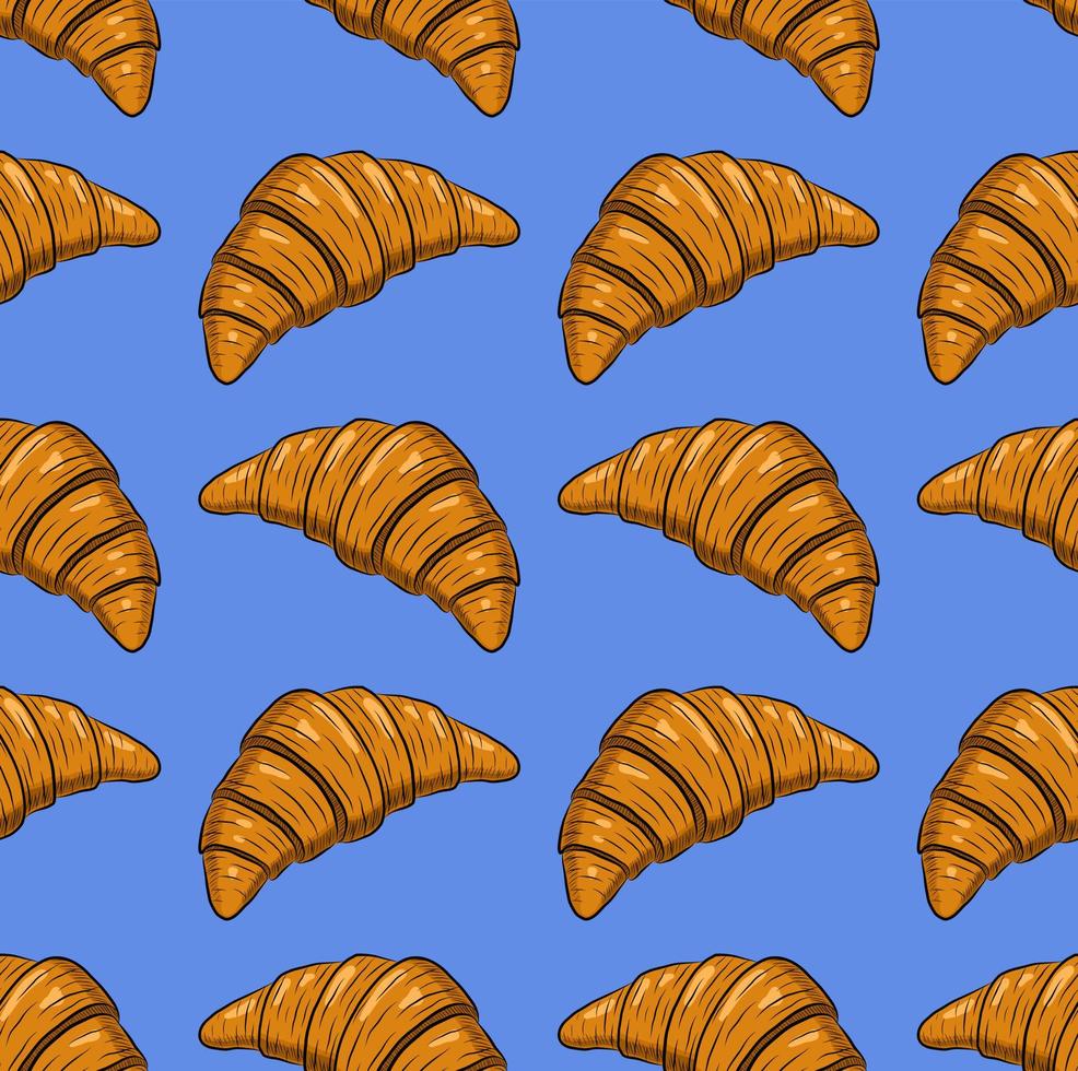 LIGHT BLUE SEAMLESS VECTOR BACKGROUND WITH FRESH DELICIOUS CROISSANTS