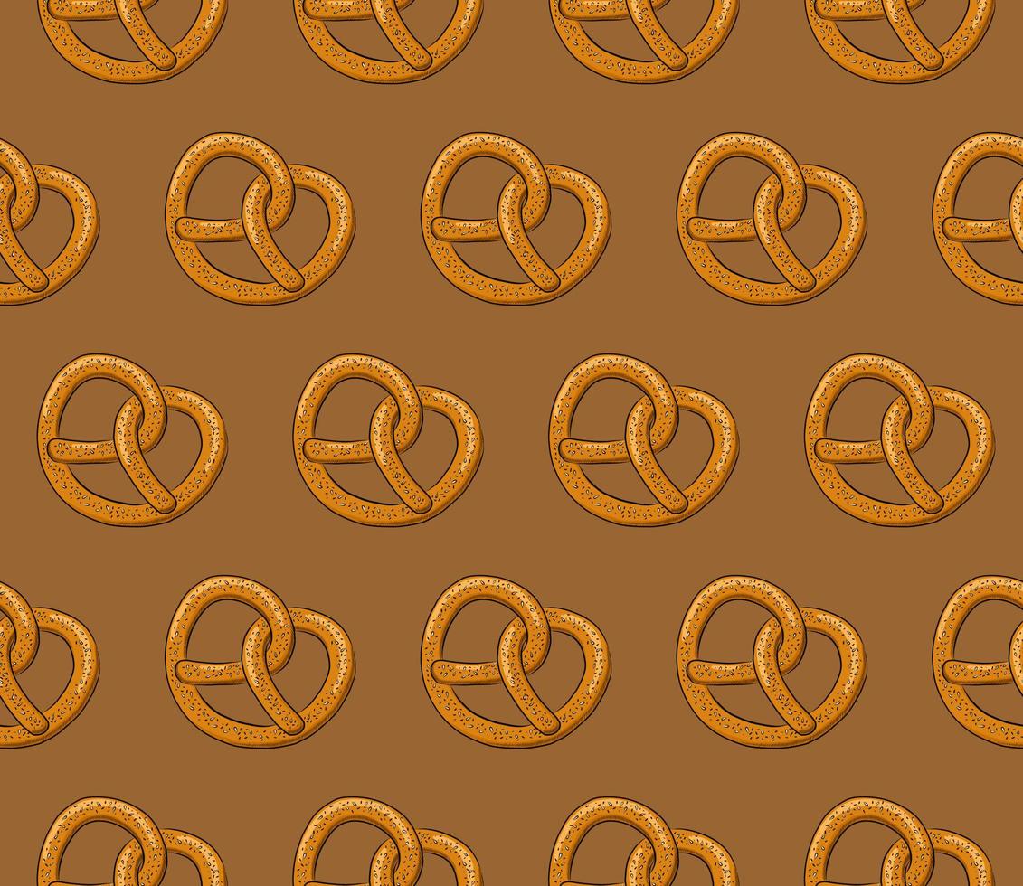 BEIGE SEAMLESS VECTOR BACKGROUND WITH DELICIOUS PRETZELS