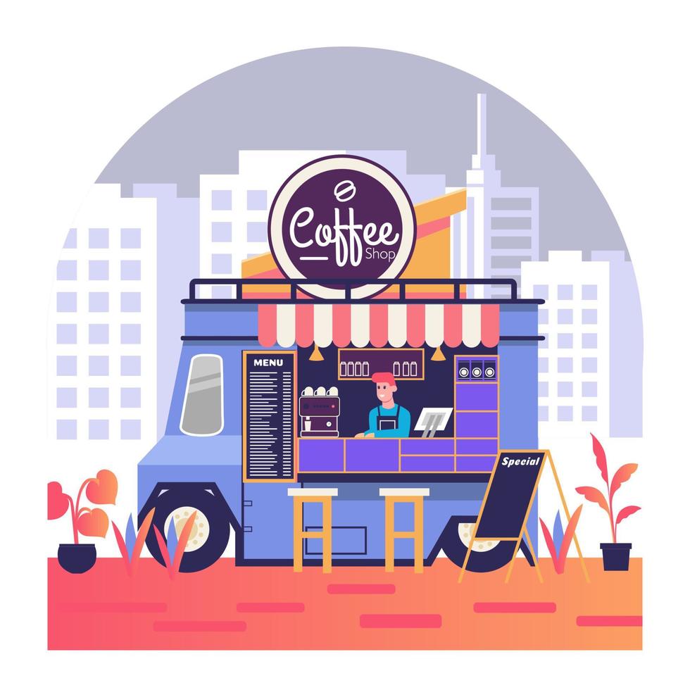 street coffee shop flat style vector illustration design
