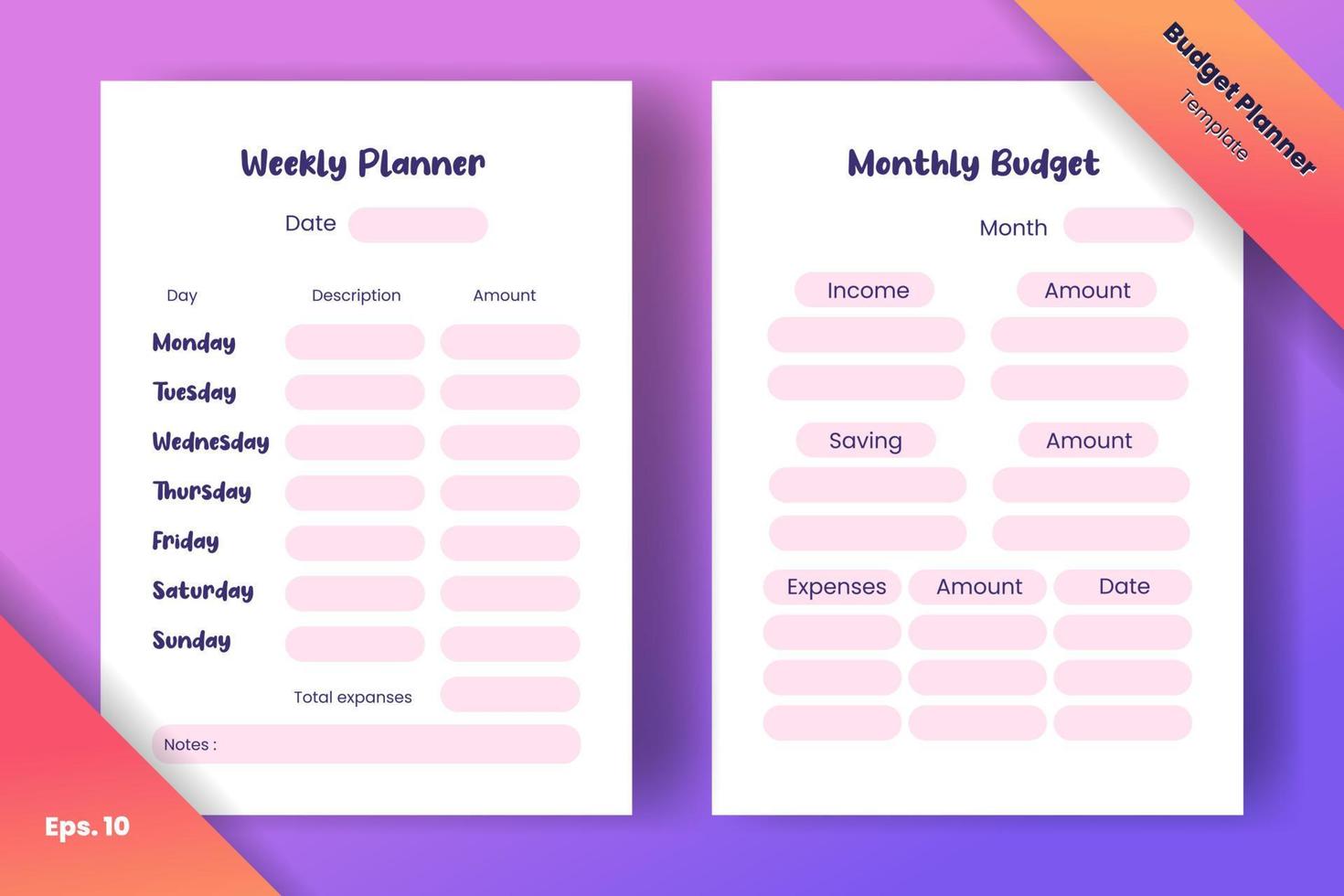 monthly and weekly budget template vector design