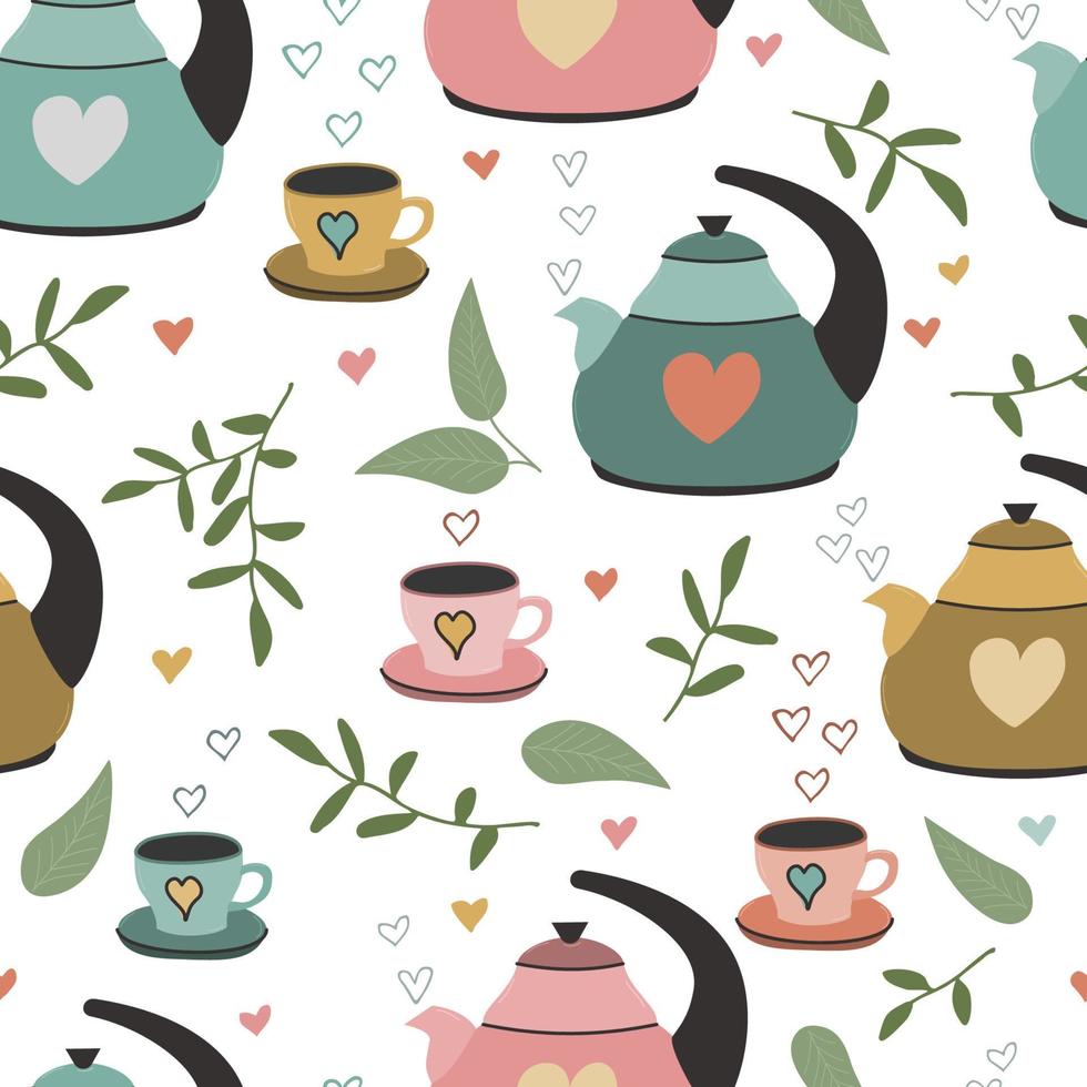 Seamless pattern with hand drawn kettles for kitchen textile prints, wrapping paper, scrapbooking, backgrounds, wallpaper, etc. Kitchen, cafe, restaurant decor. EPS 10 vector