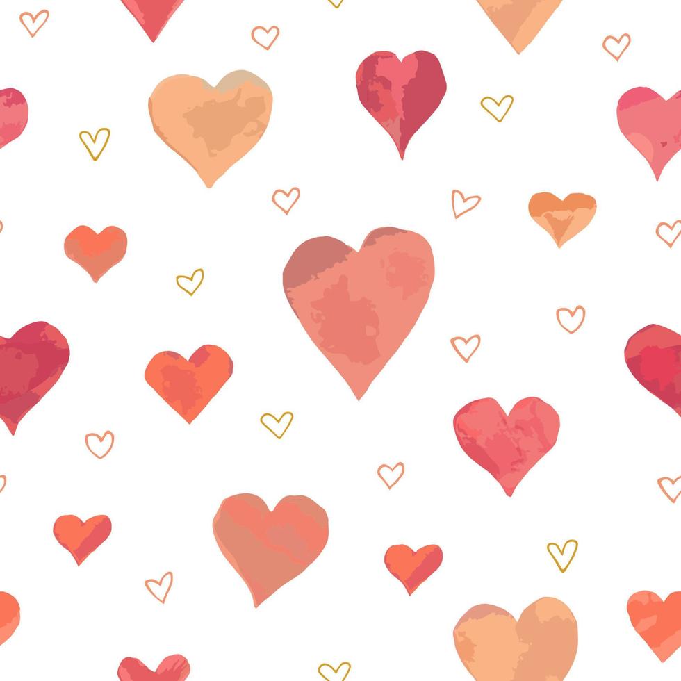 Seamless pattern with watercolor hearts on a white background. Vector illustration.