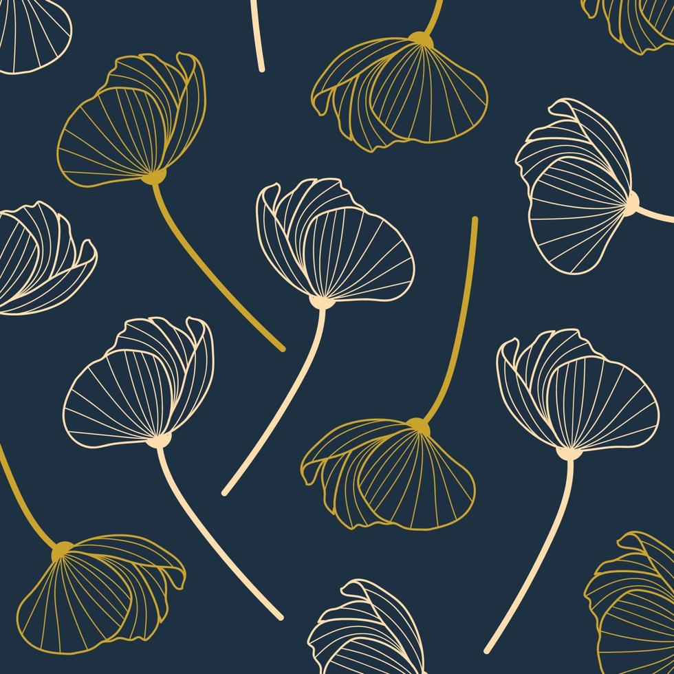 Floral line art style seamless pattern vector illustration for textile and fashion design. Spring botanical print.