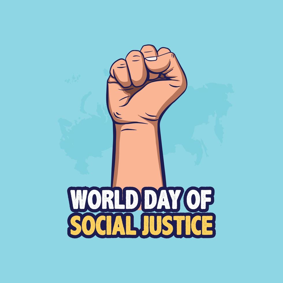 día mundial de la justicia social ilustración vectorial con escalas de justicia mano sobre fondo de paz de color azul vector