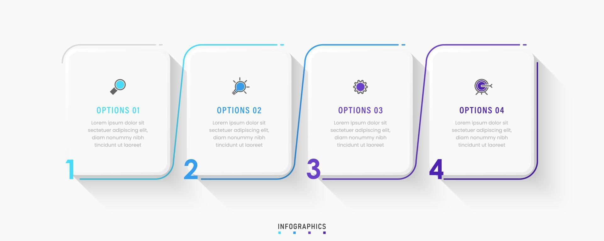 plantilla de diseño de etiquetas infográficas vectoriales con iconos y 4 opciones o pasos. se puede utilizar para diagramas de proceso, presentaciones, diseño de flujo de trabajo, banner, diagrama de flujo, gráfico de información. vector