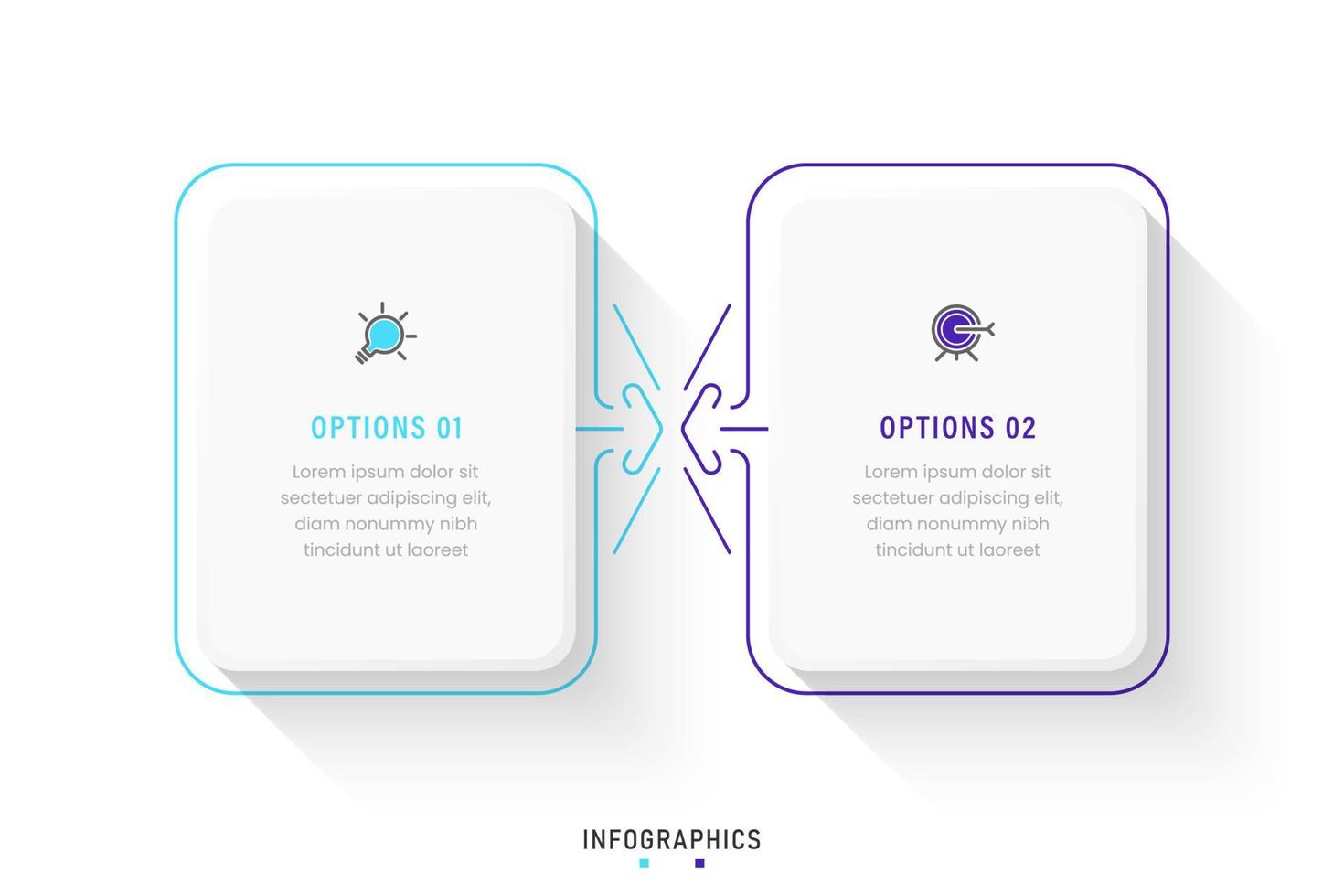 plantilla de diseño de etiquetas infográficas vectoriales con iconos y 2 opciones o pasos. se puede utilizar para diagramas de proceso, presentaciones, diseño de flujo de trabajo, banner, diagrama de flujo, gráfico de información. vector