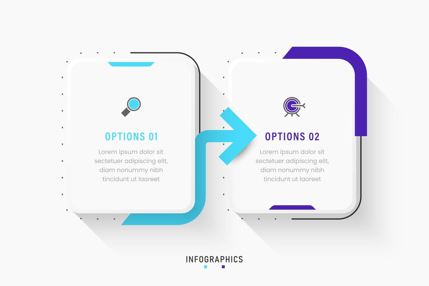 plantilla de diseño de etiquetas infográficas vectoriales con iconos y 2 opciones o pasos. se puede utilizar para diagramas de proceso, presentaciones, diseño de flujo de trabajo, banner, diagrama de flujo, gráfico de información. vector