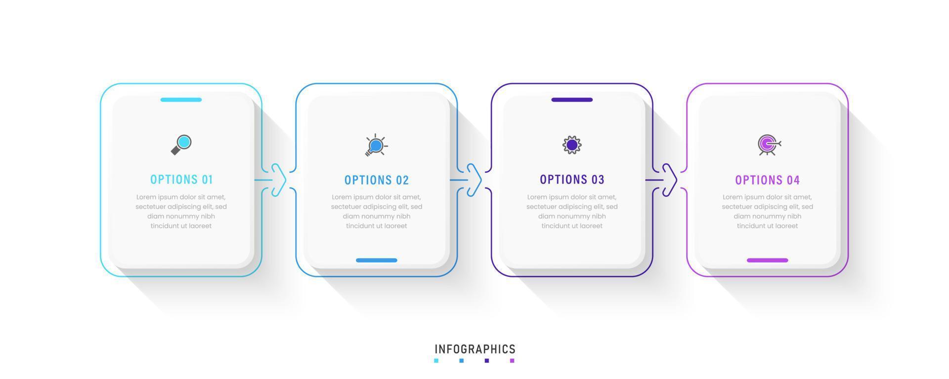 plantilla de diseño de etiquetas infográficas vectoriales con iconos y 4 opciones o pasos. se puede utilizar para diagramas de proceso, presentaciones, diseño de flujo de trabajo, banner, diagrama de flujo, gráfico de información. vector