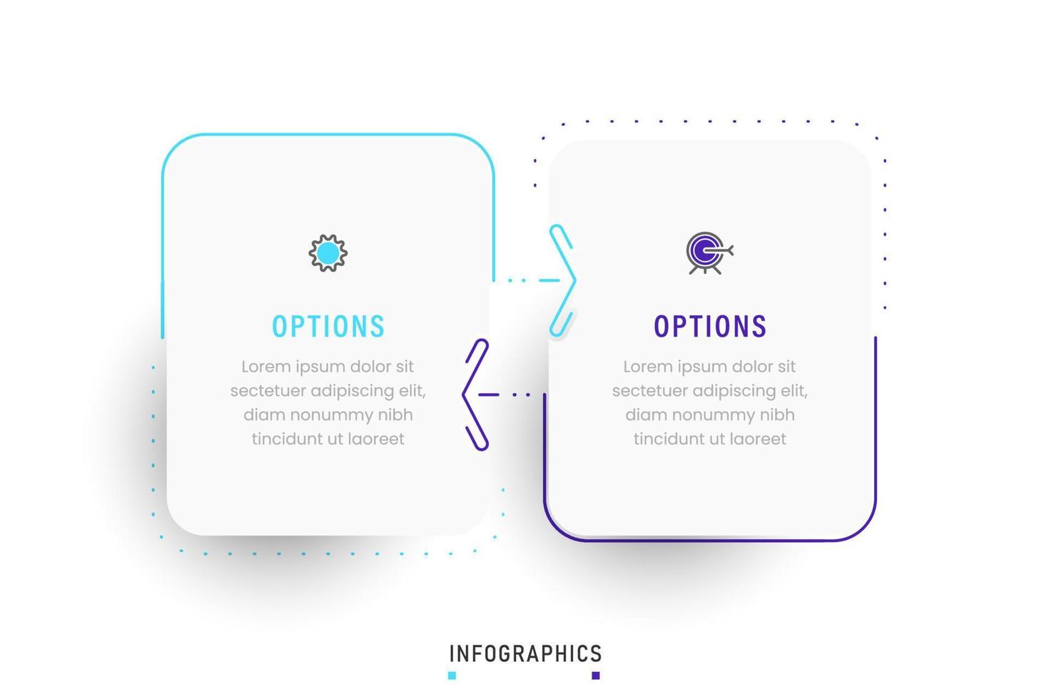 plantilla de diseño de etiquetas infográficas vectoriales con iconos y 2 opciones o pasos. se puede utilizar para diagramas de proceso, presentaciones, diseño de flujo de trabajo, banner, diagrama de flujo, gráfico de información. vector