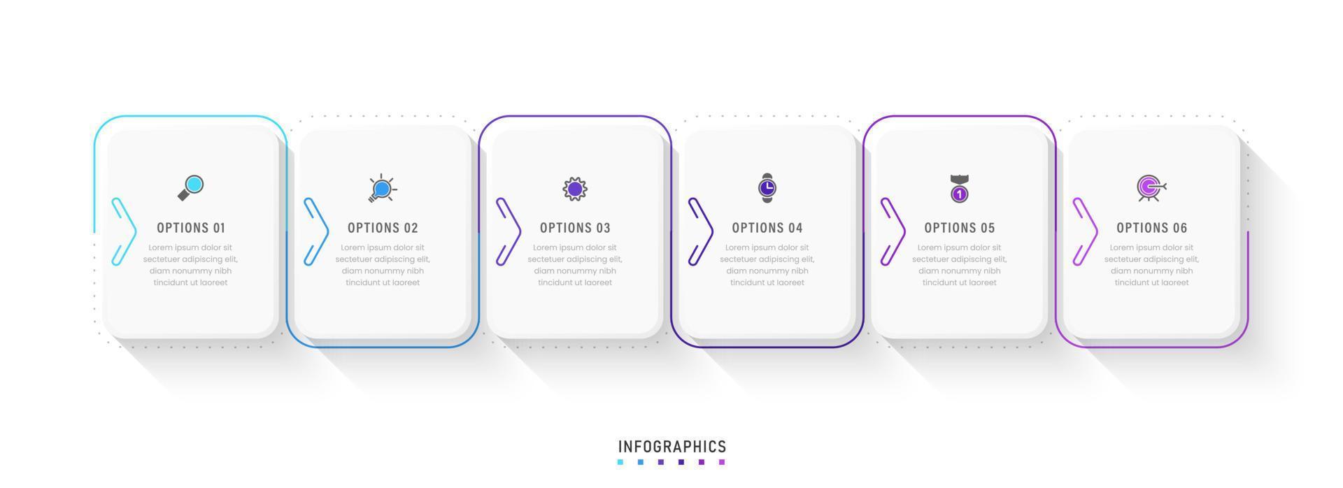 Vector Infographic label design template with icons and 6 options or steps. Can be used for process diagram, presentations, workflow layout, banner, flow chart, info graph.