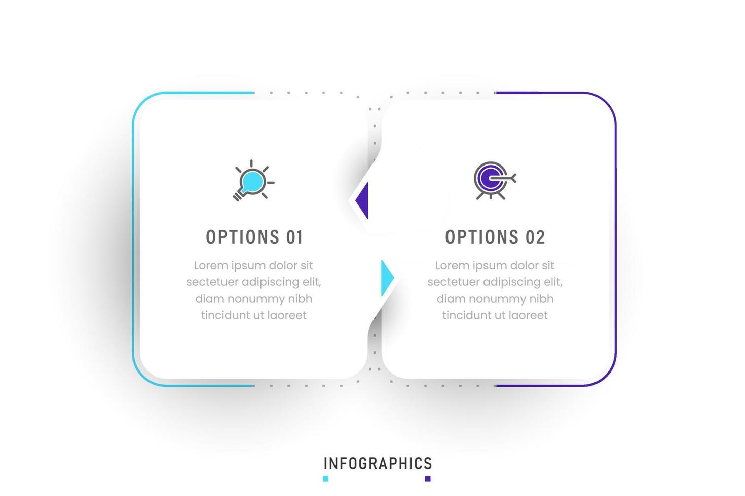 plantilla de diseño de etiquetas infográficas vectoriales con iconos y 2 opciones o pasos. se puede utilizar para diagramas de proceso, presentaciones, diseño de flujo de trabajo, banner, diagrama de flujo, gráfico de información. vector