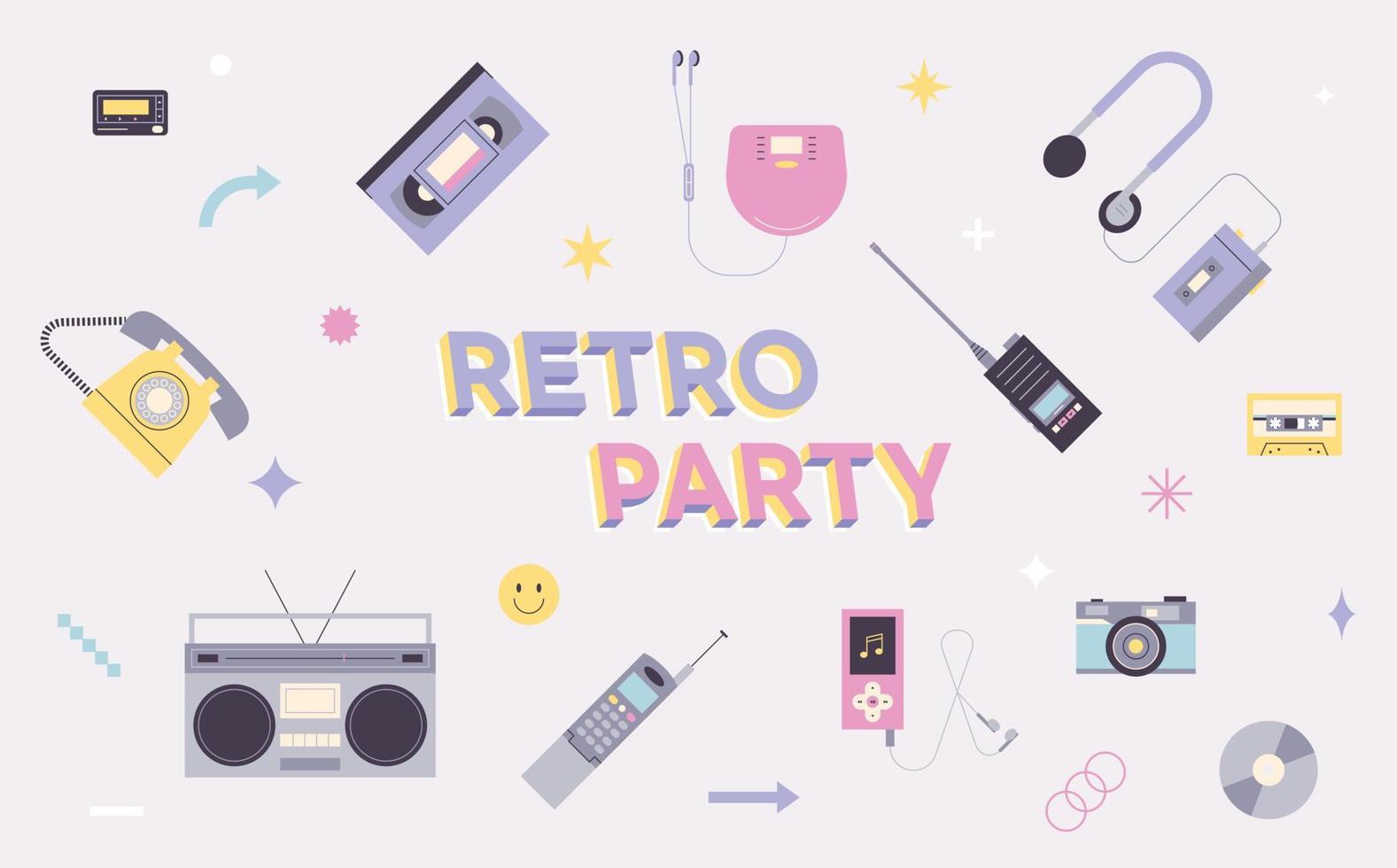 A collection of retro objects from the 80s and 90s. vector