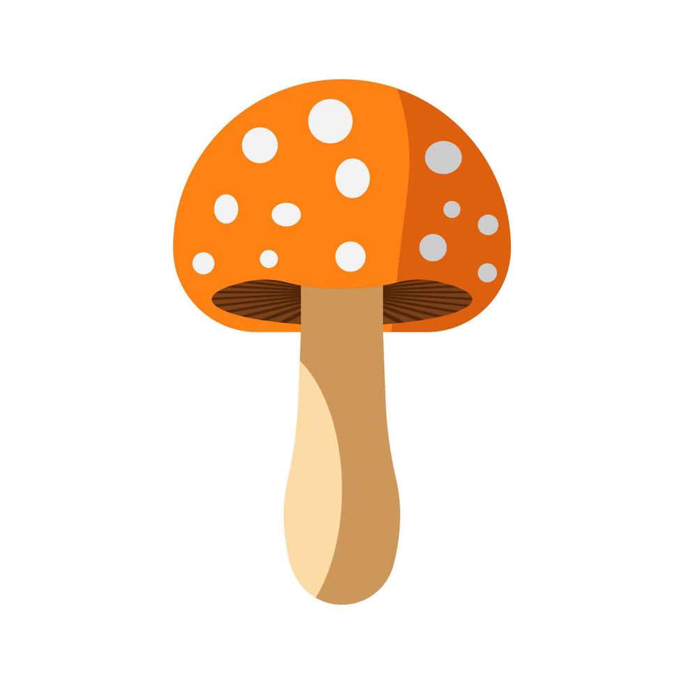 An orange mushroom with white dots on it, vector art with flat shading 2d game styled digital illustration