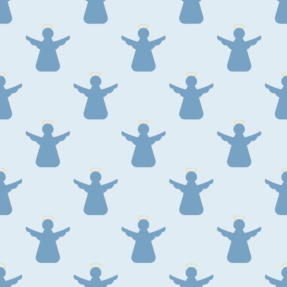 Seamless pattern with angels on a light blue background vector art illustration.