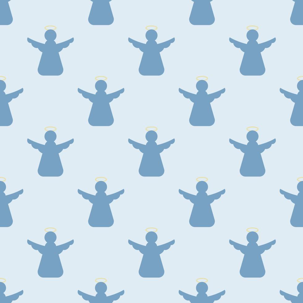 Seamless pattern with angels on a light blue background vector art illustration.