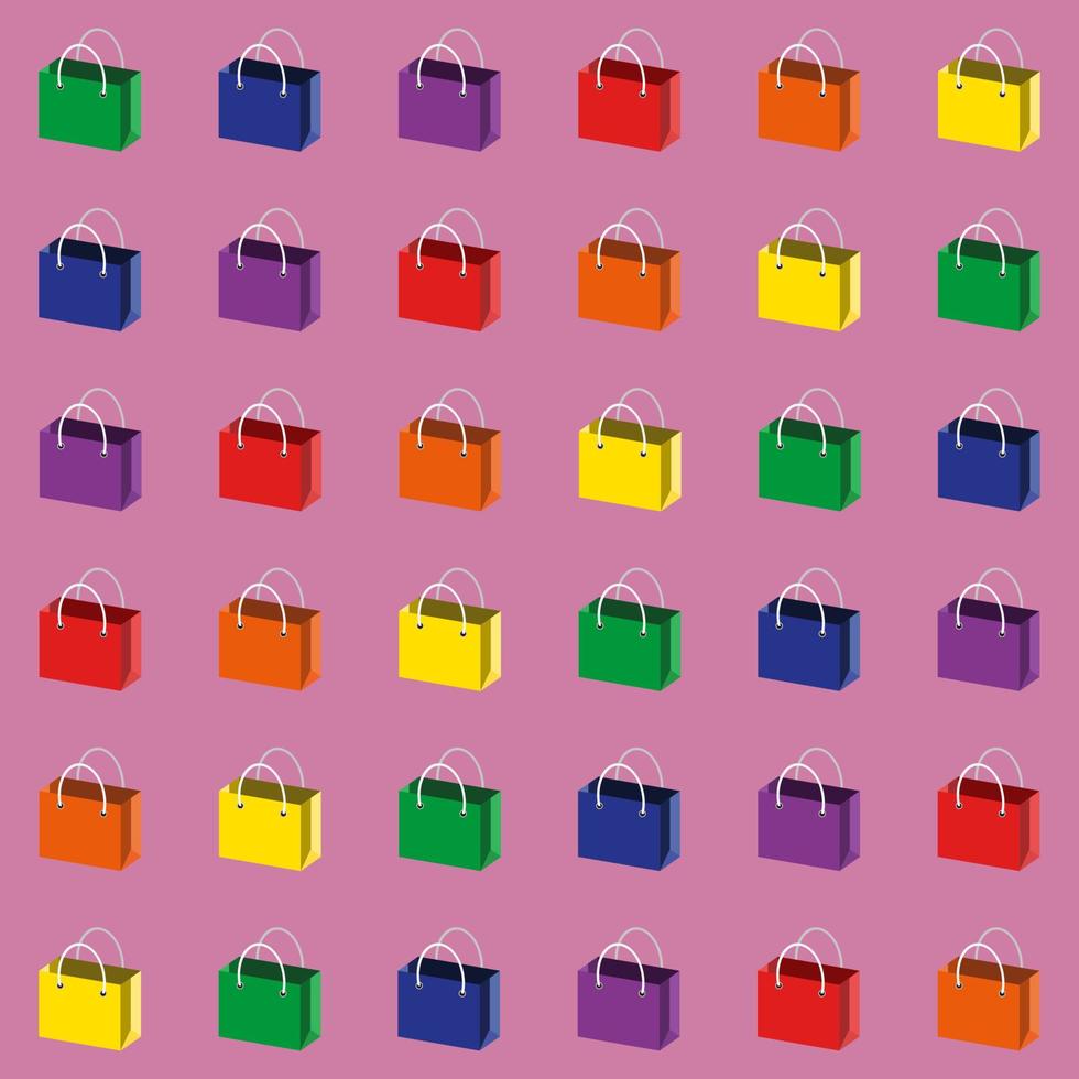 Seamless repeating pattern of colorful shopping bags on a pink background vector