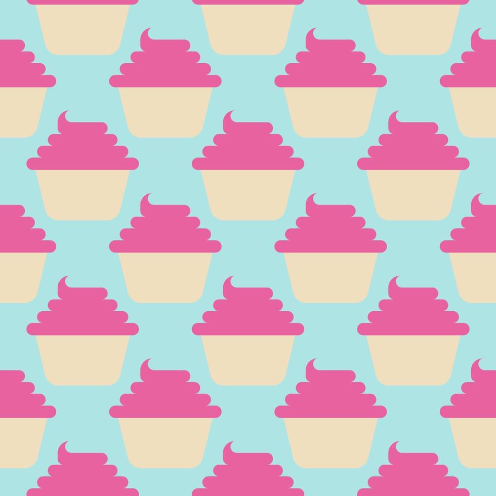 Seamless pattern with cupcake on a light blue background vector art illustration.