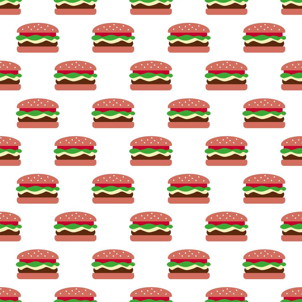 Seamless repeating vector pattern of hamburgers with no shadows on a white background