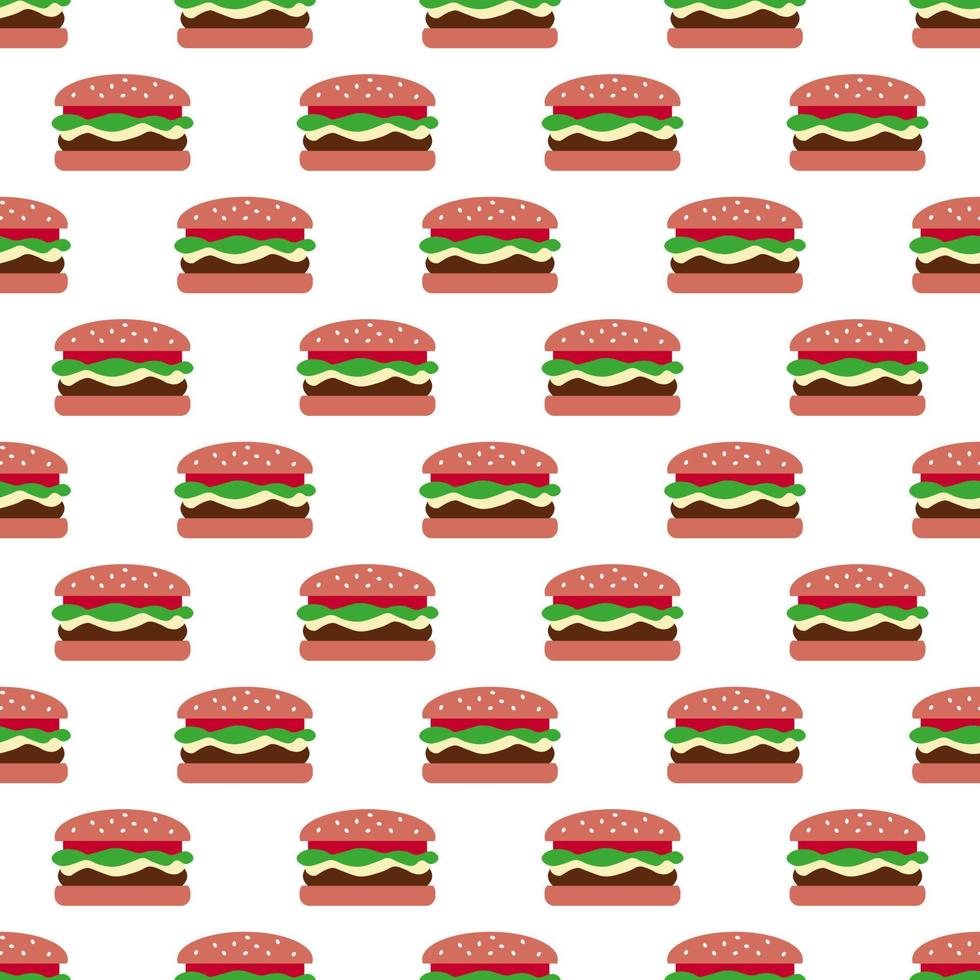 Seamless repeating vector pattern of hamburgers with no shadows on a white background