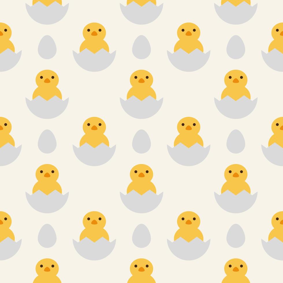 Seamless pattern with chicks and eggs on a light yellow background vector art illustration