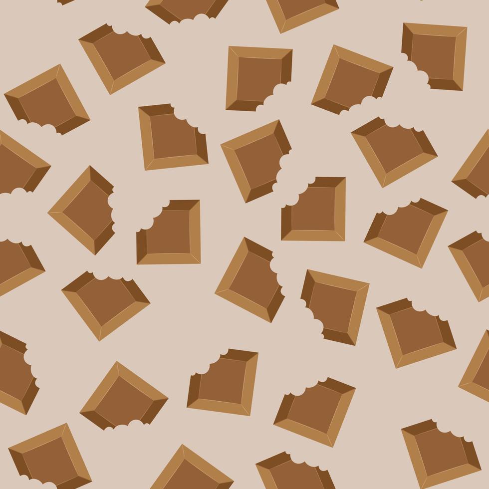 Seamless pattern with bitten chocolate on a light beige background vector art illustration