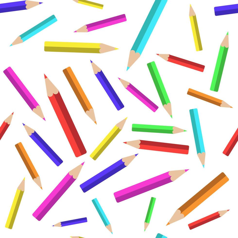 Seamless pattern with colorful pencils on a white background vector art illustration.