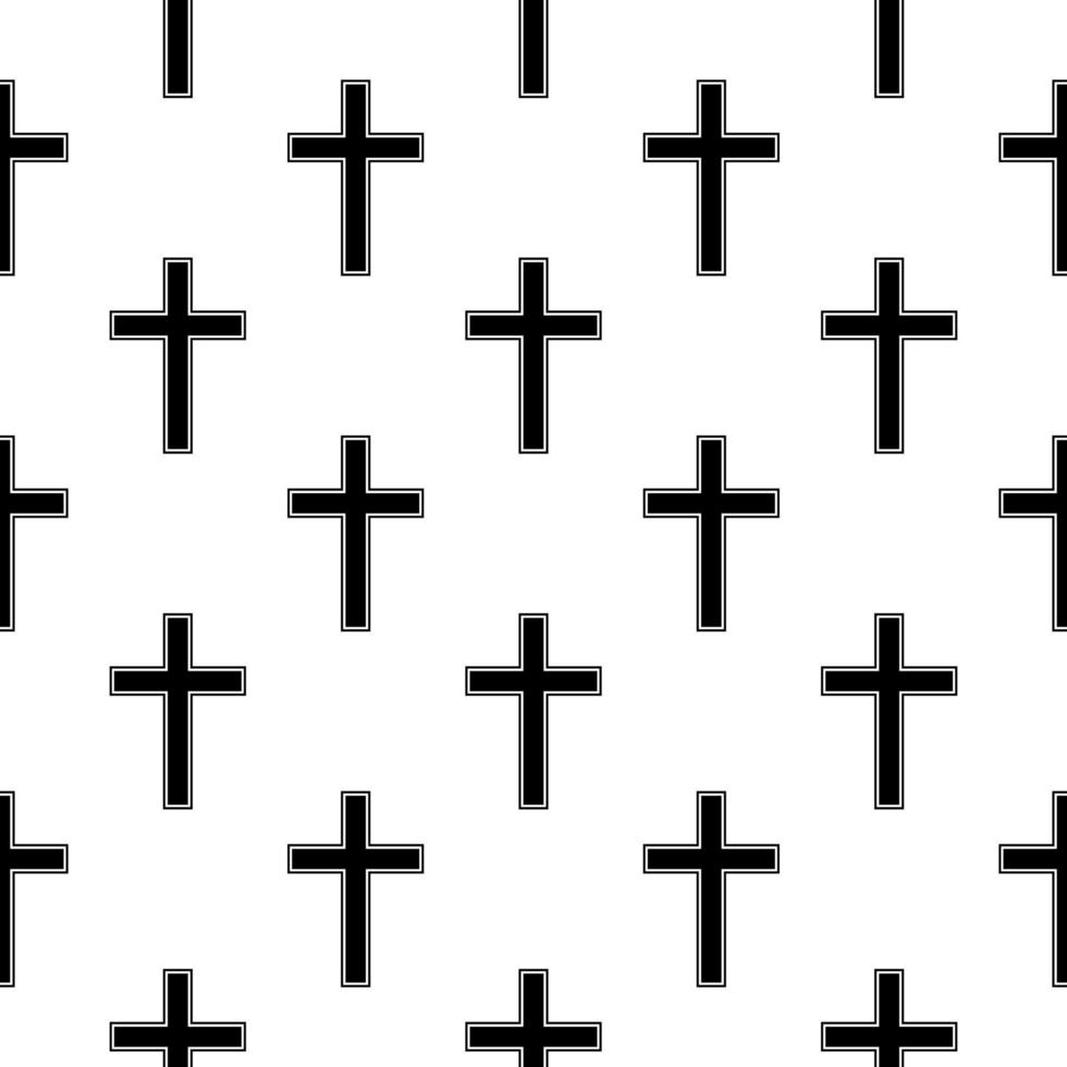 Seamless pattern with black christian crosses on a white background vector art illustration.