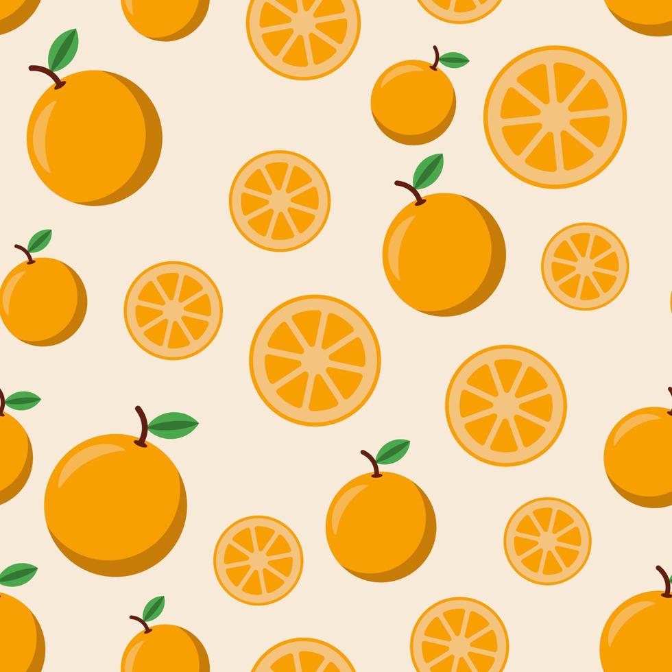patrón sin costuras con naranjas en una ilustración de arte vectorial de fondo naranja claro. vector