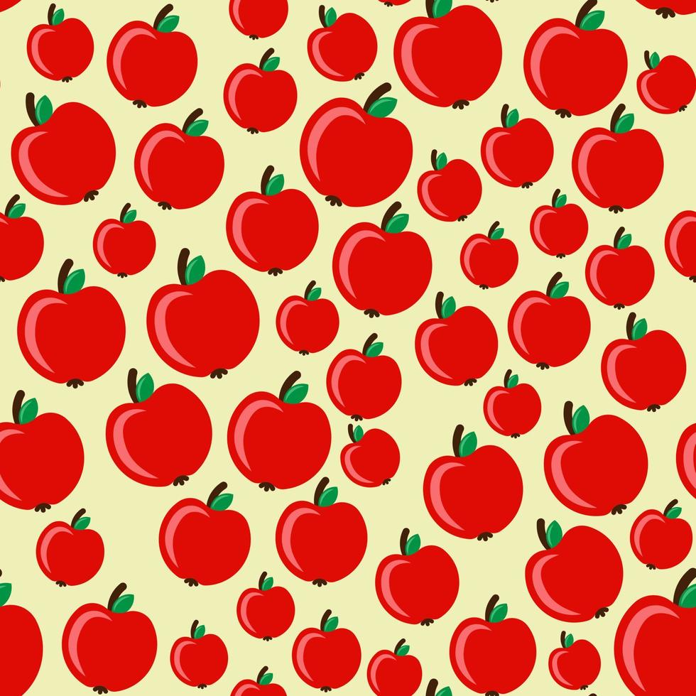 Seamless pattern with red apples on a light yellow background vector art illustration