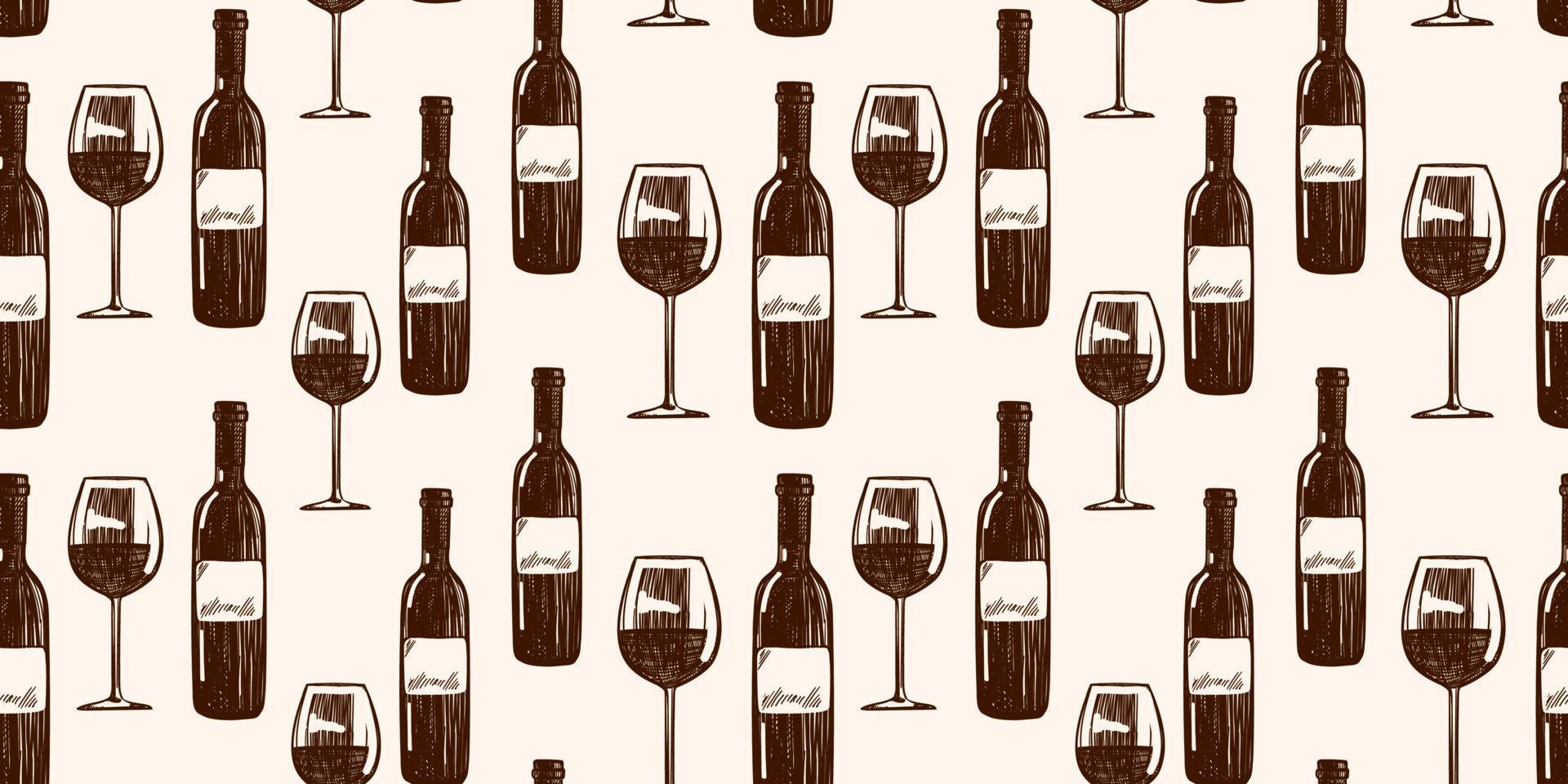 wine bottles and glasses Seamless background. pattern for web, poster, textile, print and other design. vector