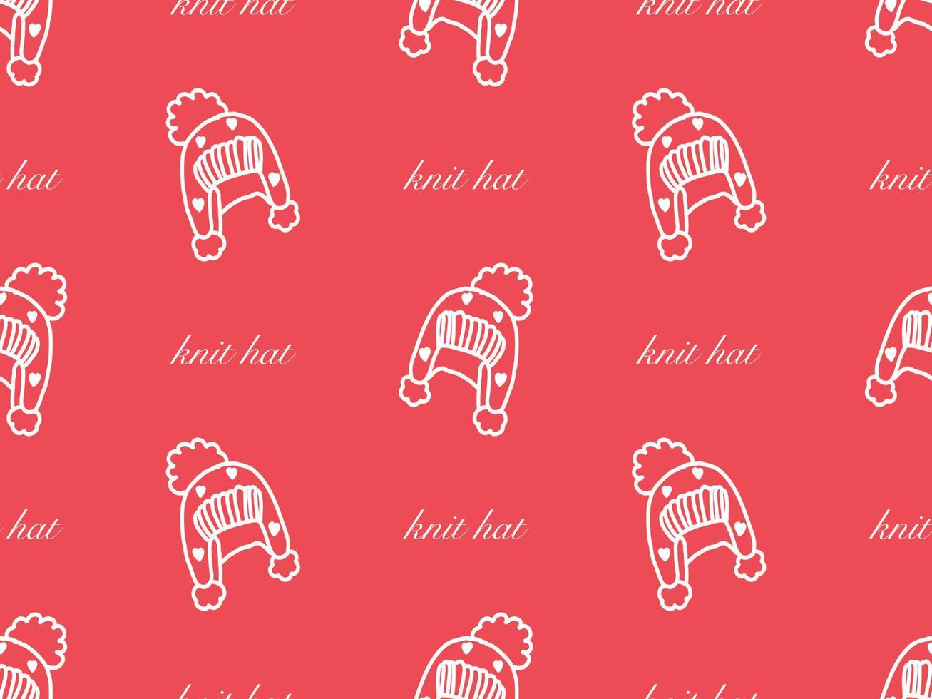 Knit Hat cartoon character seamless pattern on red background vector