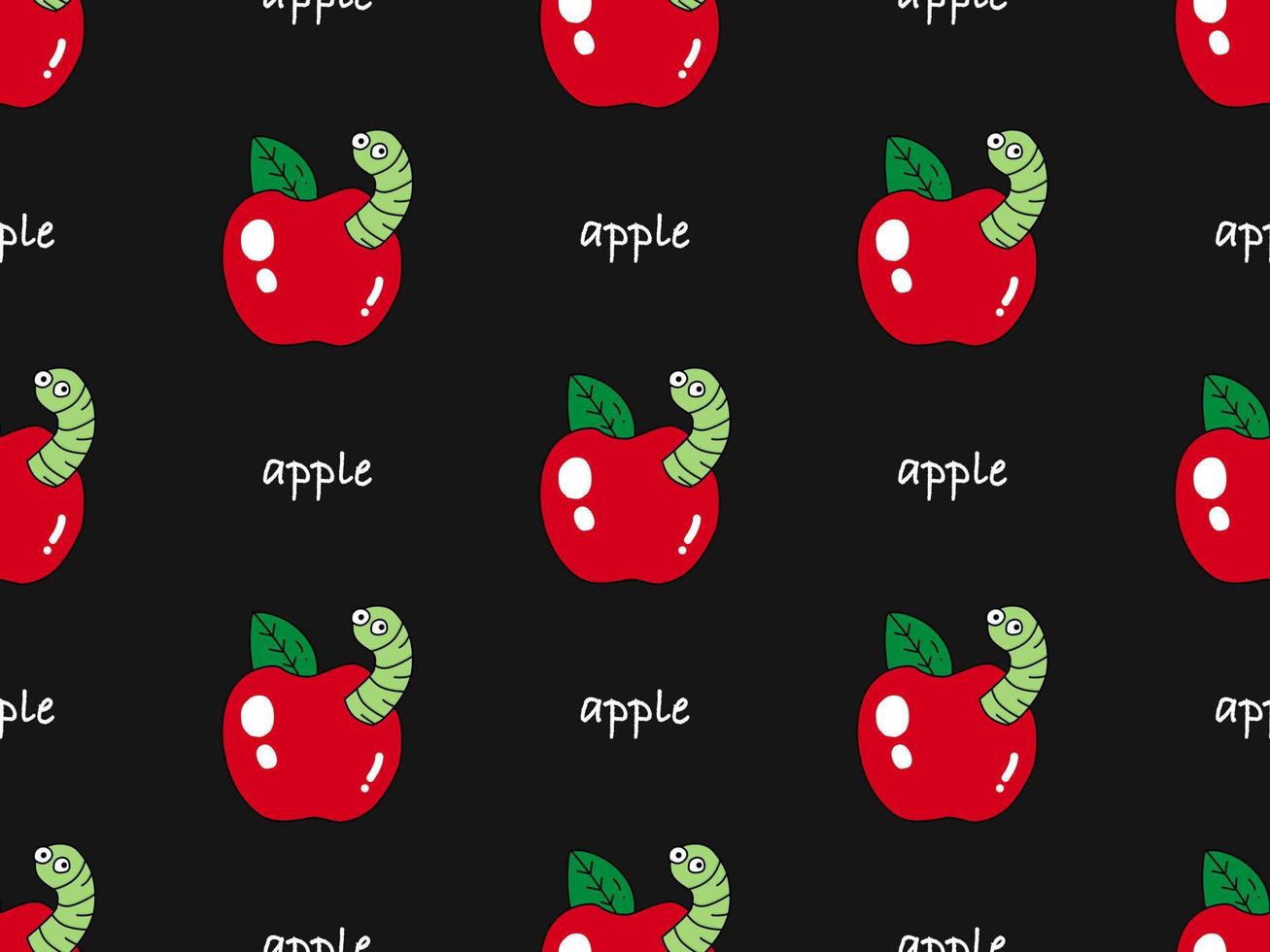 Apple cartoon character seamless pattern on black background vector