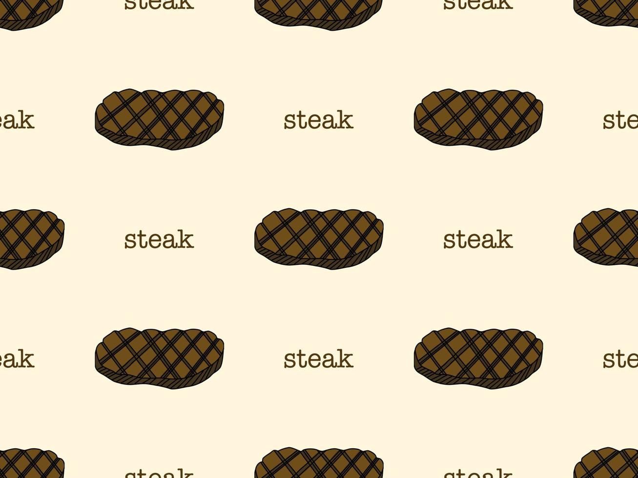 Steak cartoon character seamless pattern on yellow background vector