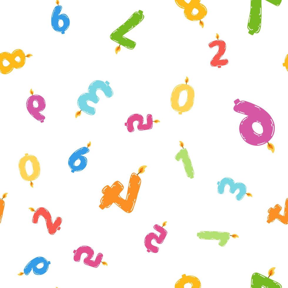 Seamless pattern with colorful birthday candles numbers with burning