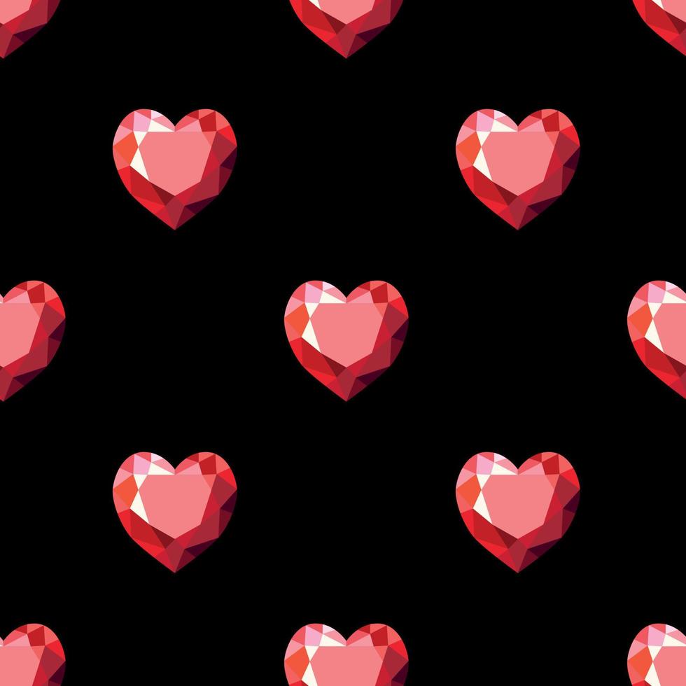 Pattern with red hearts rubies on a black background. vector