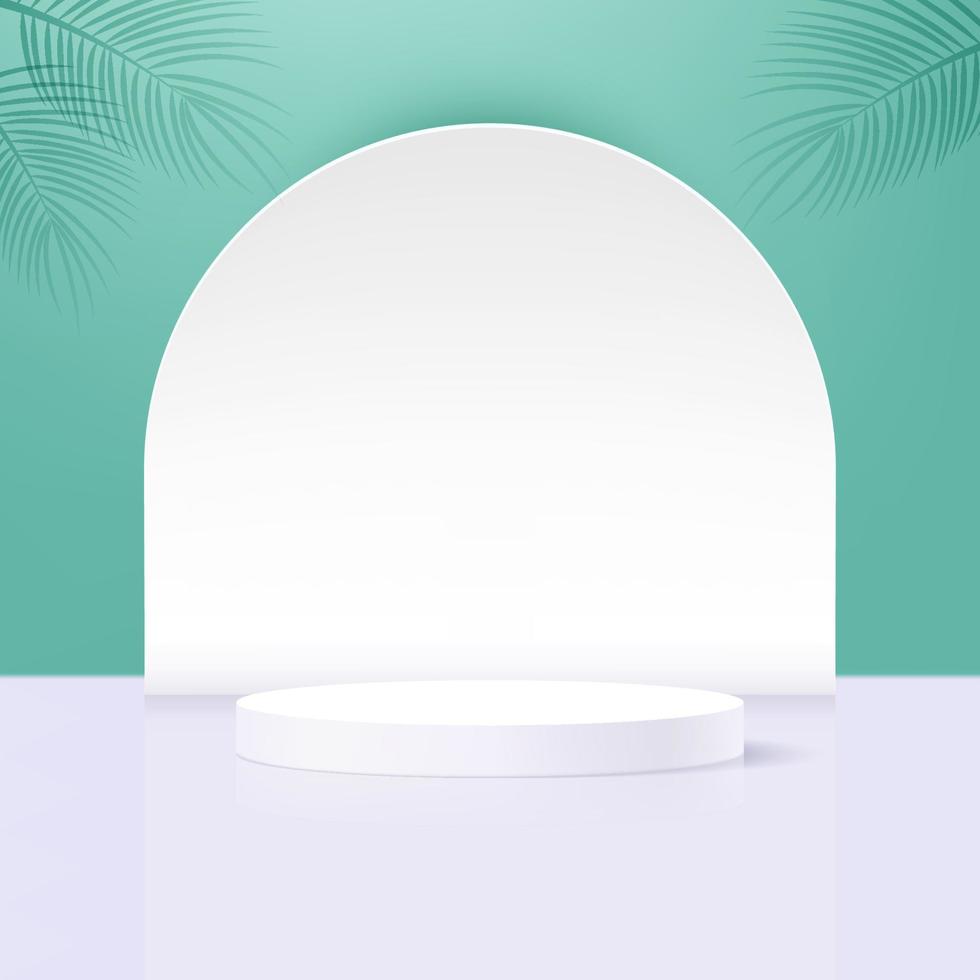 white cylinder pedestal podium with green background, platform scene for product display or showcase, 3d  realistic circle stage background. vector