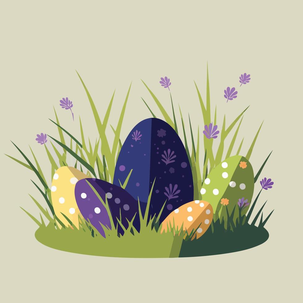 easter eggs in a grassy field vector